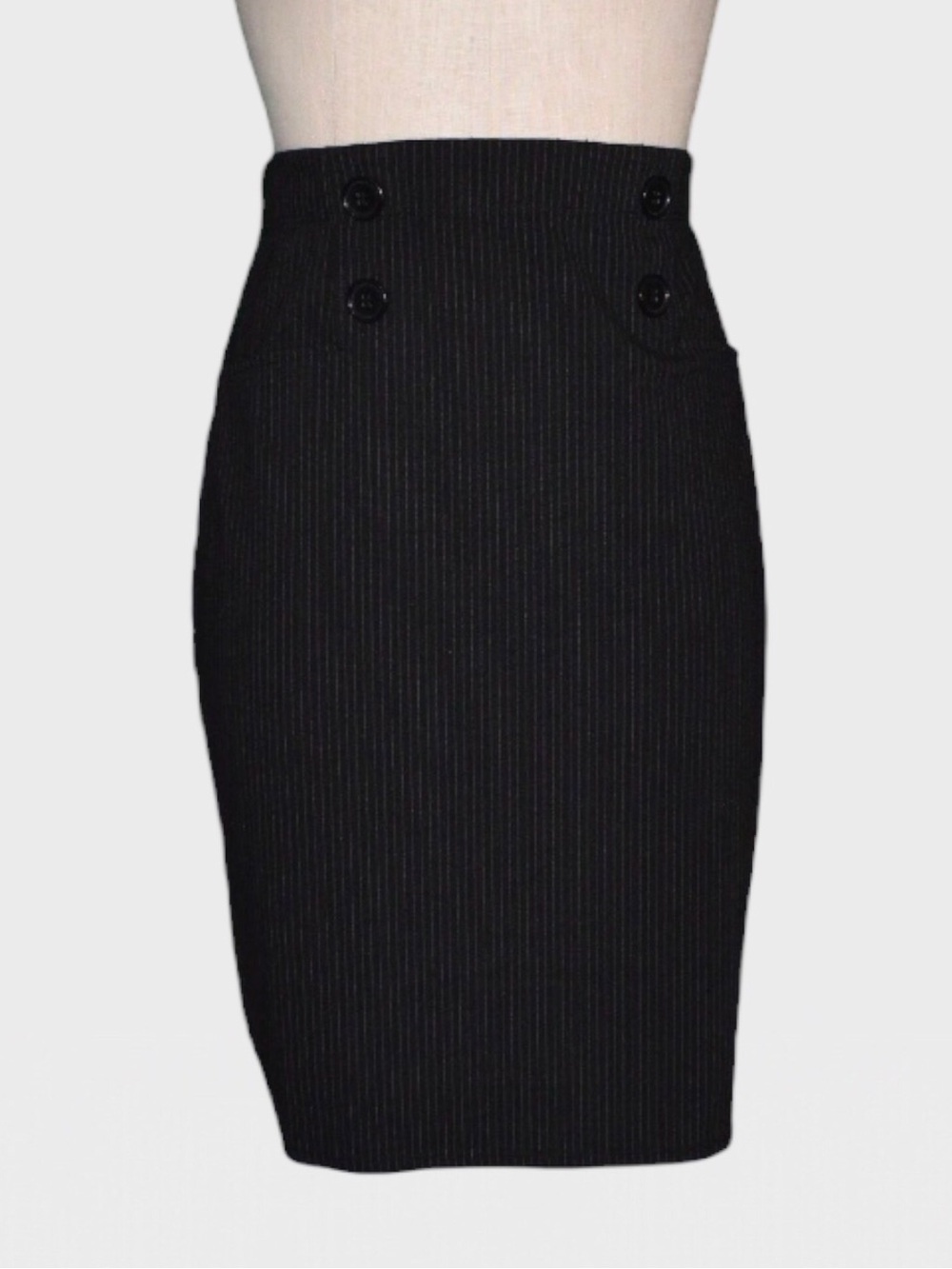 Max Studio Pinstripe‎ Button Detail Pencil Skirt
